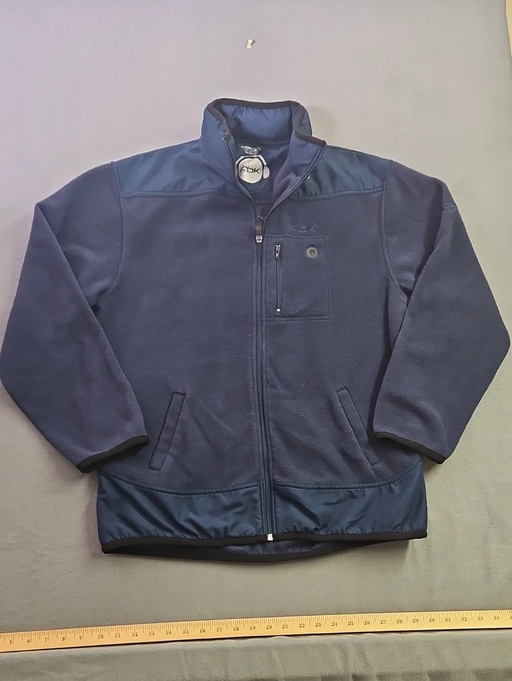 Reebok Men's XL Full Zip Fleece Jacket Navy Blue Zipped Chest Pocket Mock Neck